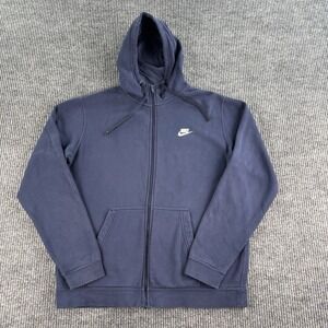 Vintage Nike Hoodie Large Blue Cotton Full Zip Blue Label Athletic Sport Jacket